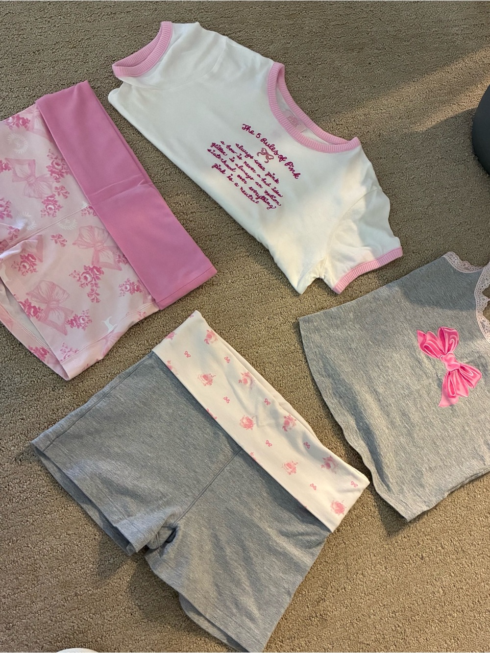 LoveShackFancy White & Pink Athletic Shorts Set